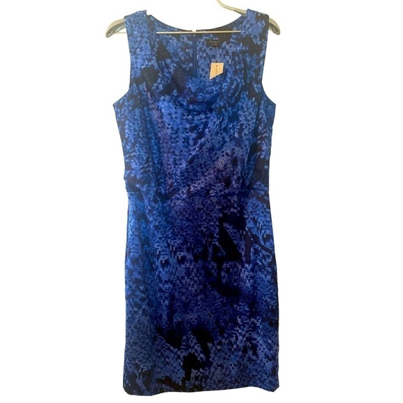 Ann Taylor sleeveless silky dress NWT in cobalt blue and black geo print sz 8 - Picture 1 of 8
